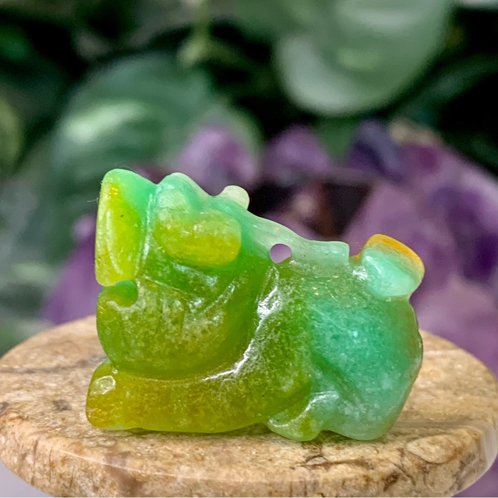 Green Honey Yellow Burma Jade Jadeite Pixiu Pendant Dragon Mythical Beast 1.1"